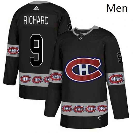 Mens Adidas Montreal Canadiens 9 Maurice Richard Authentic Black Team Logo Fashion NHL Jersey